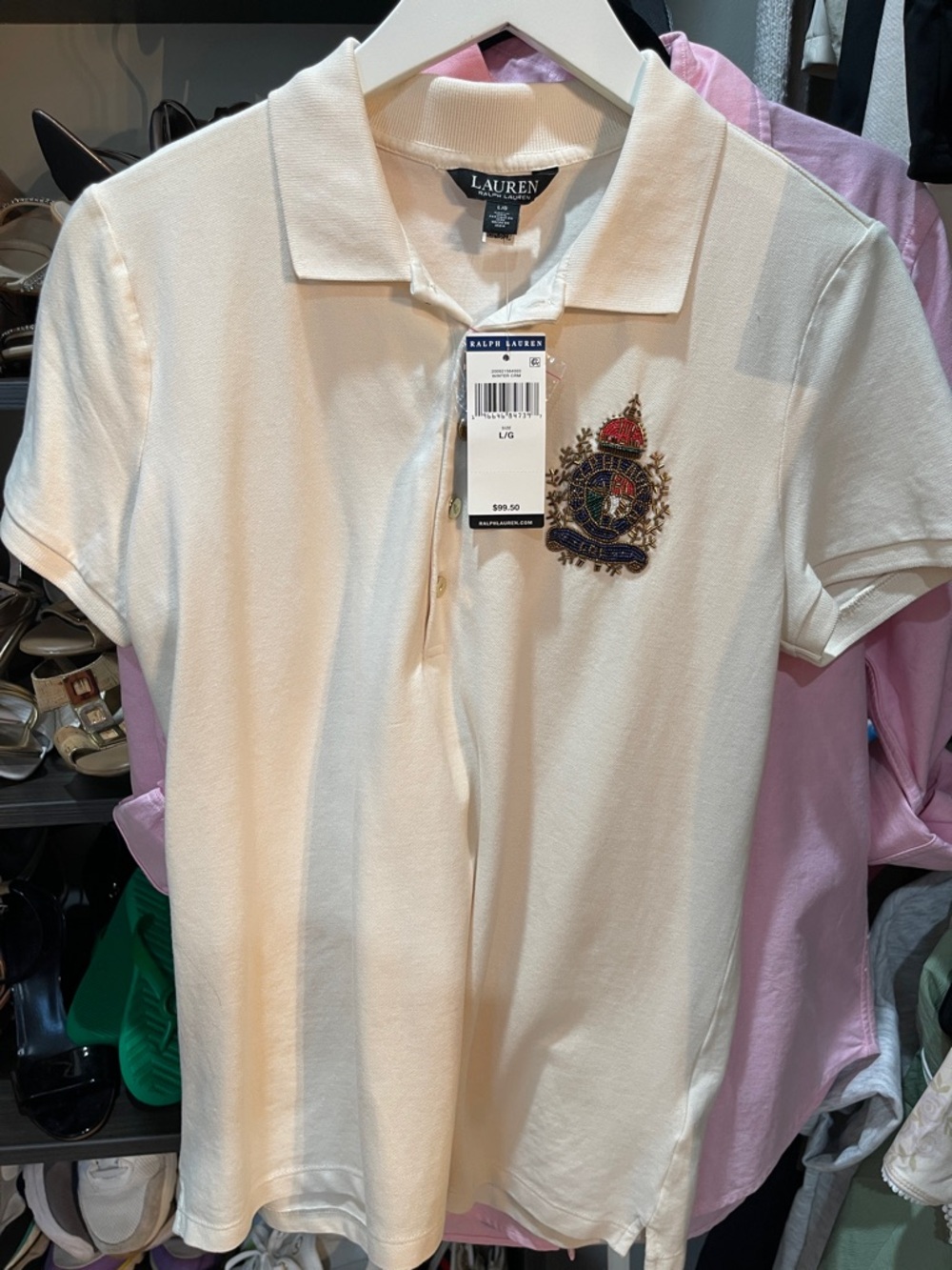 Lauren Ralph Lauren Cream Polo with Embroidered Crest